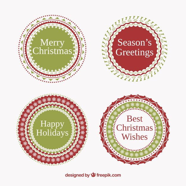 Red and green round christmas stickers