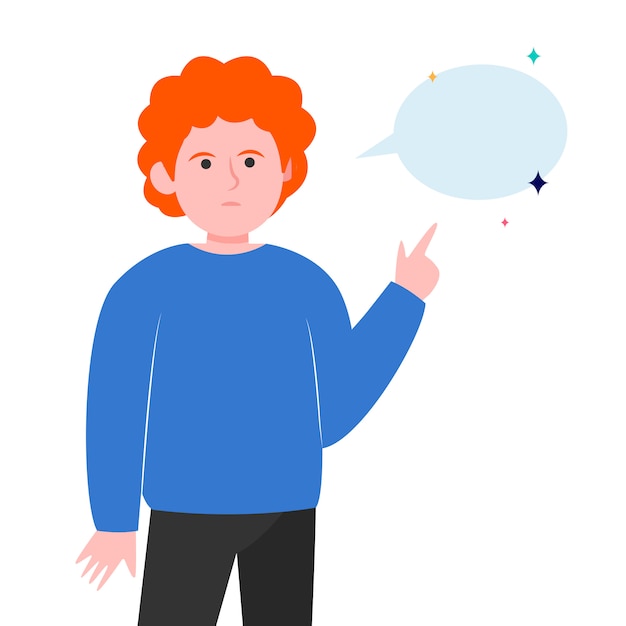 Red-haired guy pointing at empty speech bubble