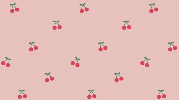 Free vector red hand drawn cherry seamless pattern on pink social template