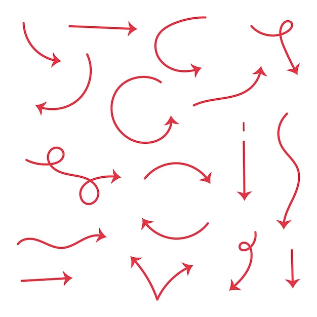 Бесплатное векторное изображение Набор красных рисованной каракулей