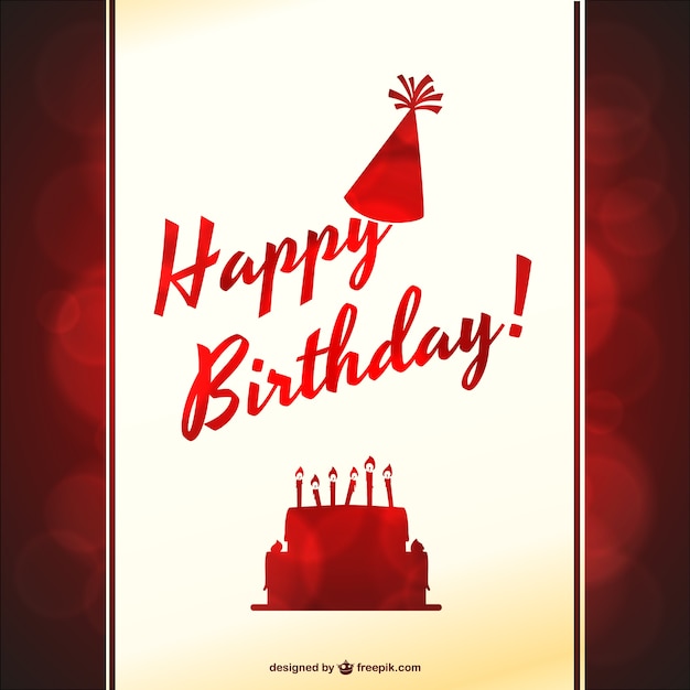 Red Happy Birthday Card with a Cake – Free Vector Templates
