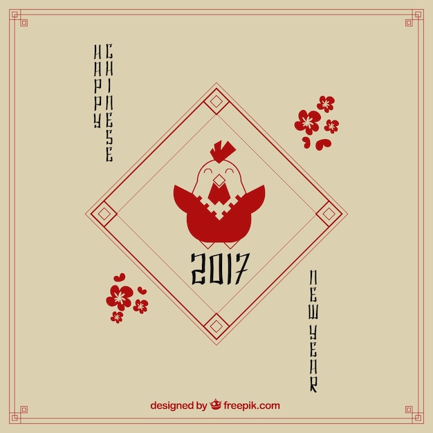 Red happy chinese new year background with nice golden rooster