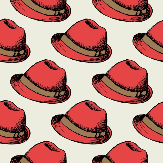 Free vector red hat retro seamless background. wallpaper decoration hipster cap.