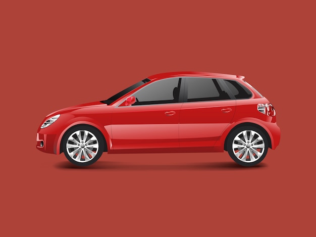 Free vector red hatchback car in a red background vector