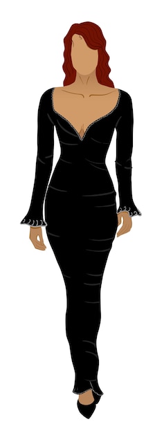 Бесплатное векторное изображение Рыжая женщина без лица в длинном черном платье и низких туфлях