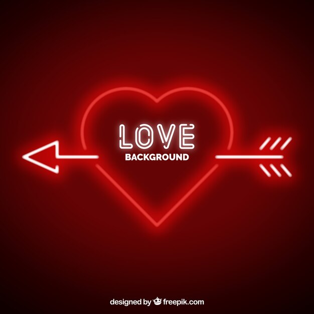 Red heart background and neon arrow