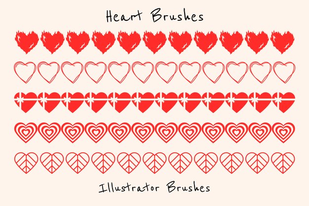 Red heart pattern illustrator brush vector add-on set