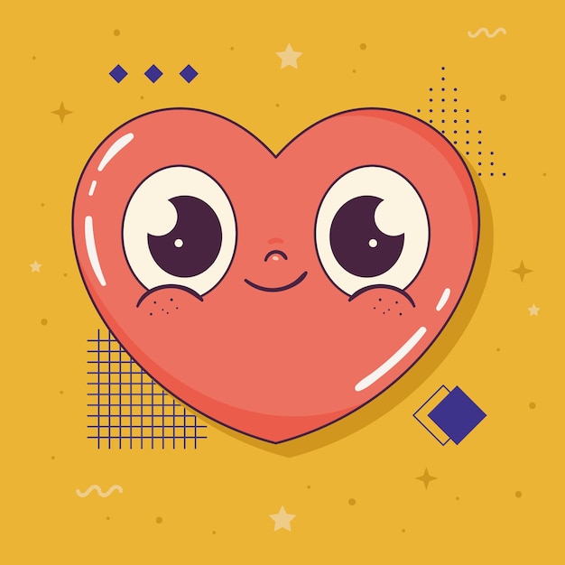 Free vector red heart smiling retro style