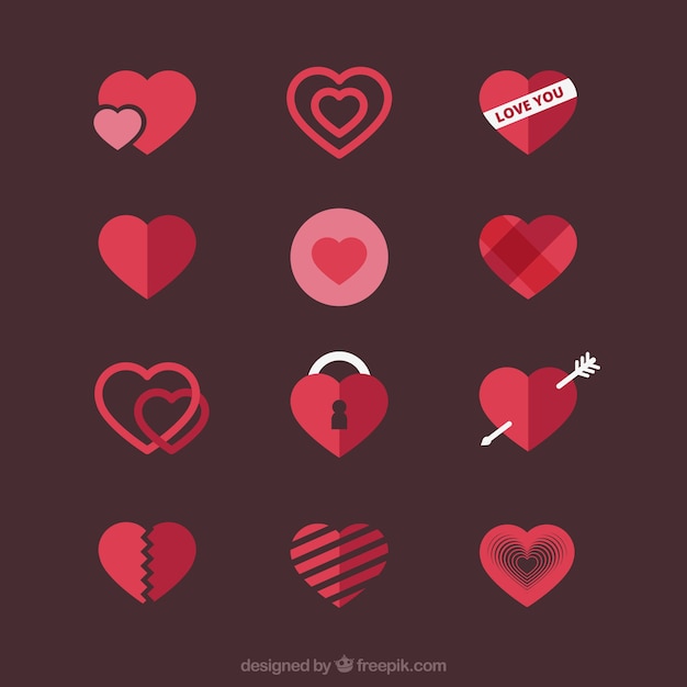 Free vector red hearts collection