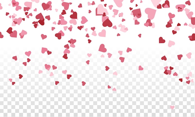 Red Hearts Confetti Falling on transparent Background