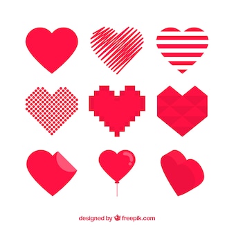 Red hearts set of different shapes