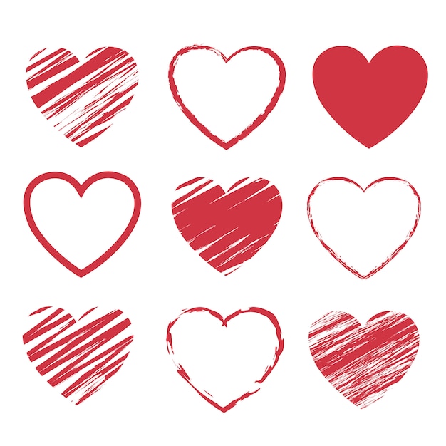 Red hearts symbol set isolated white background