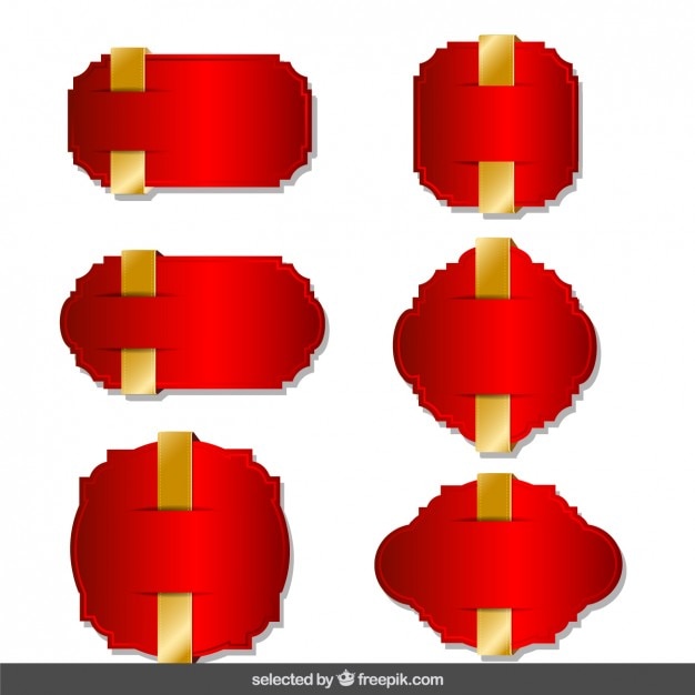 Free Vector red labels with golden ribbons