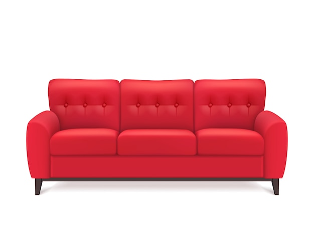 Free vector red leather sofa realistic illustration