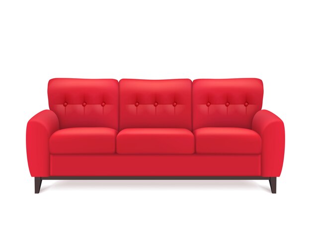 Red Leather Sofa Realistic Illustration