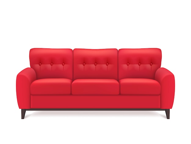 Red Leather Sofa Realistic Illustration