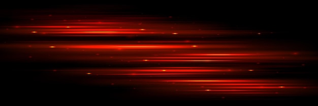 Бесплатное векторное изображение Эффект красного света быстрого движения на черном фоне вектор реалистичная иллюстрация абстрактной неоновой ночной дорожной тропы с искрящимися частицами футуристическая сеть коммуникаций технологий