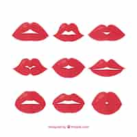 Vettore gratuito collezione labbra rosse con design piatto