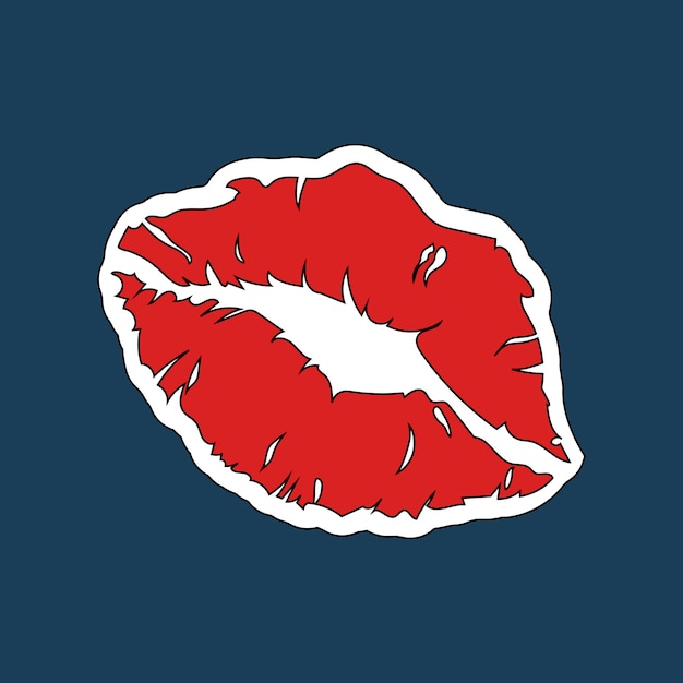 Red Lipstick Print Sticker Vector