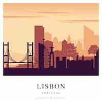 Free vector red lisbon skyline background