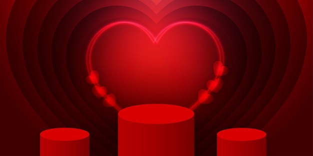 Бесплатное векторное изображение Красная любовь бесплатно векторы сценический подиум для демонстрации продукта ко дню святого валентина баннерный плакат