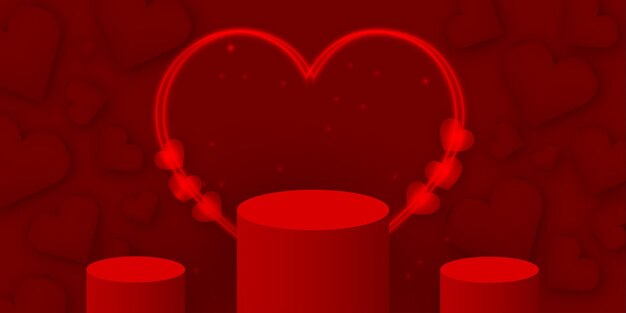 제품 디스플레이 발렌타인 데이 배너 포스터를 위한 레드 러브 무료 벡터 스테이지 연단