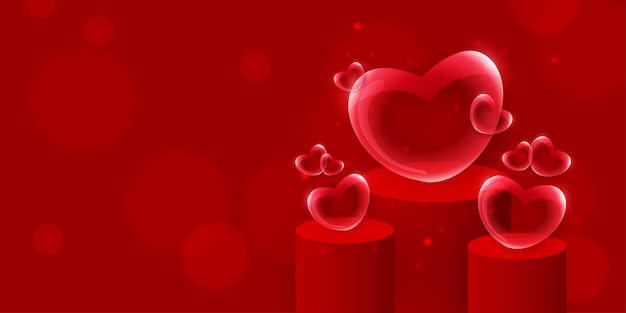 Vettore gratuito red love free vector podio sul palco per la visualizzazione del prodotto san valentino banner poster