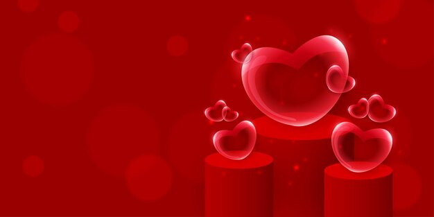 Red Love Free Vector Stage podium for product display valentines day Banner poster