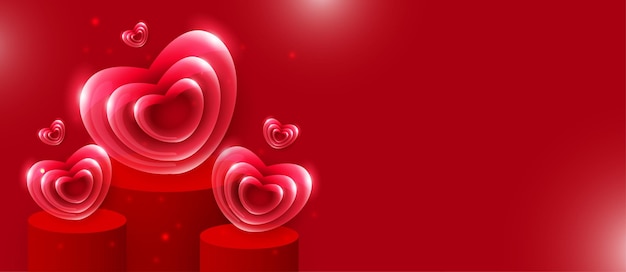 Красная любовь Бесплатно векторы Сценический подиум для демонстрации продукта ко дню святого валентина Баннерный плакат