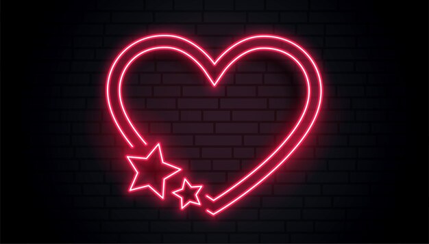 Red love heart and star neon frame design