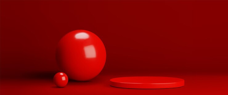 Free Vector red luxury composition with spheres and platform