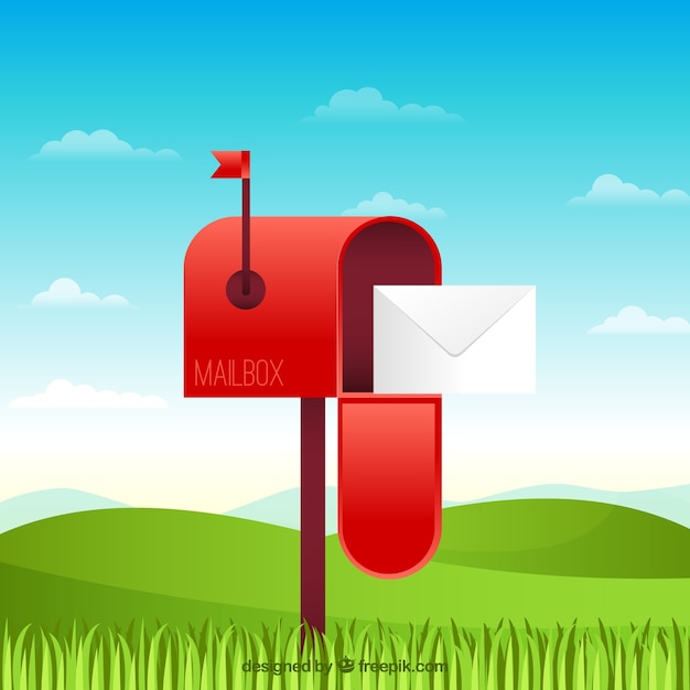 Красный фон почтовый ящик в пейзаж