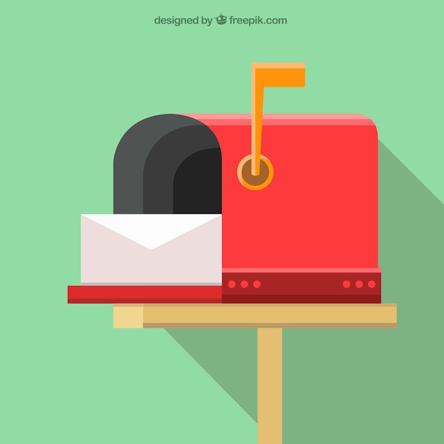 Red mailbox background with envelope in flat design