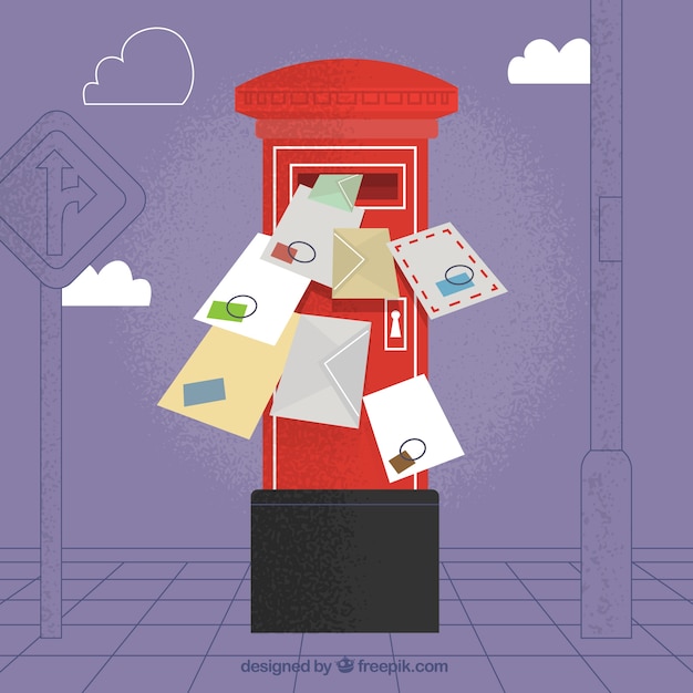 Free vector red mailbox background with several envelopes