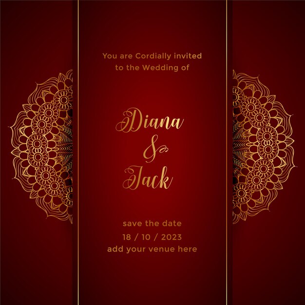 Red mandala wedding invitation template