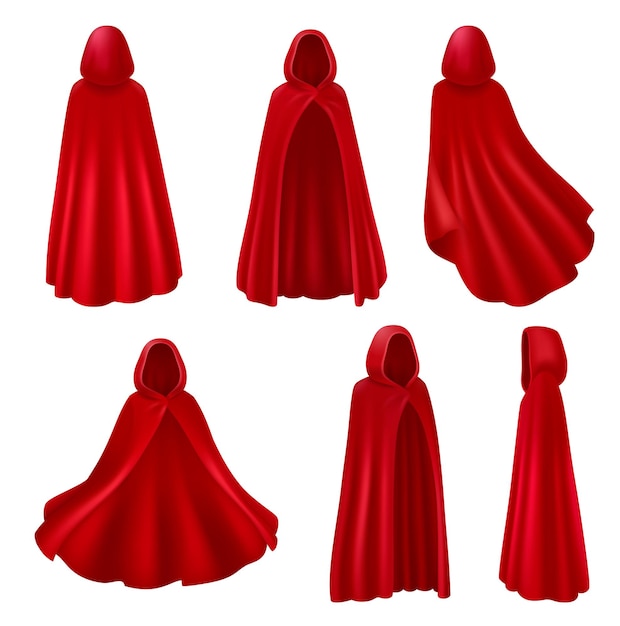 Free vector red mantle hood realistic set isolated long robes