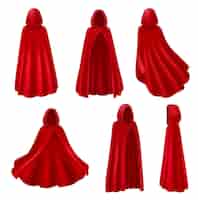 Free vector red mantle hood realistic set isolated long robes