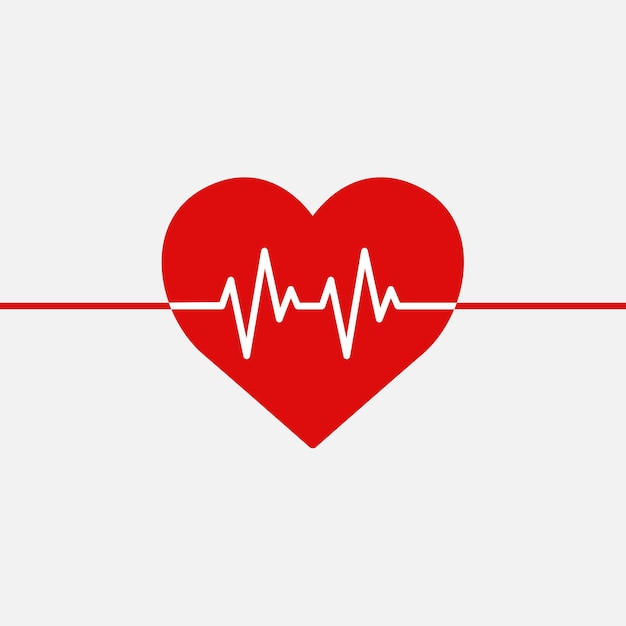 Red medical heartbeat line vector heart shape graphic in health charity concept
