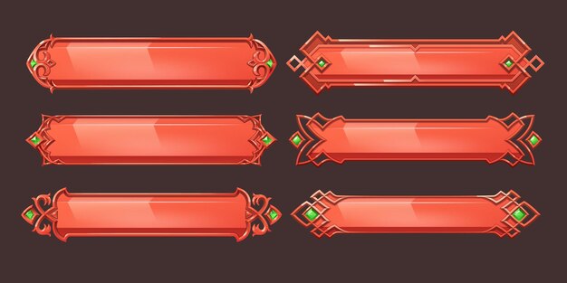赤い中世のUIゲームメニュー要素ボタンセット