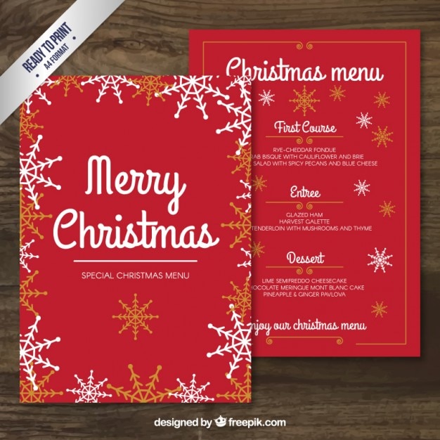 Free vector red merry christmas menu template