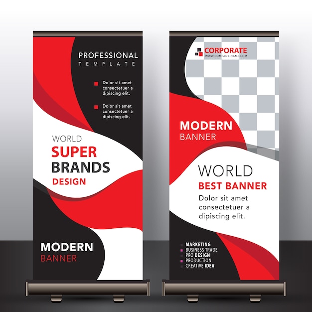 Vettore gratuito banner roll up moderno rosso