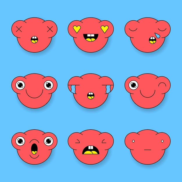 Free vector red monster frog emoticon sticker set vector