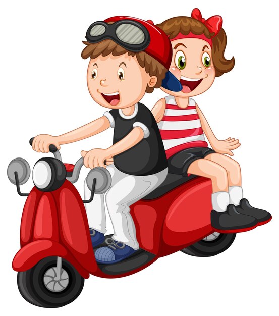 Free vector red motorcycle with kids cartoon