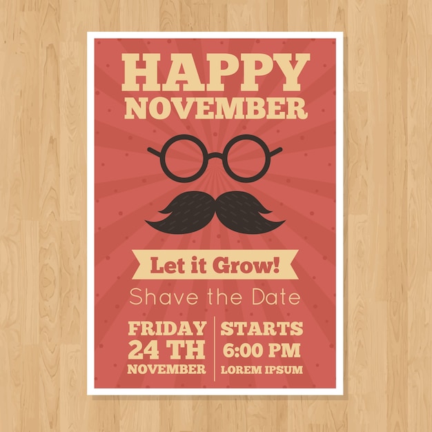 Vettore gratuito modello rosso poster di movember