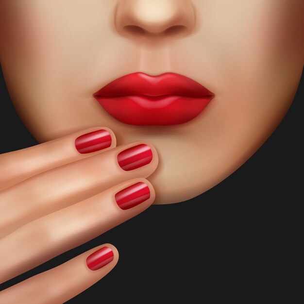 Red nails and lipstick of same color