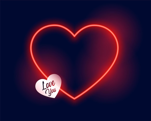 Red neon heart with love you message