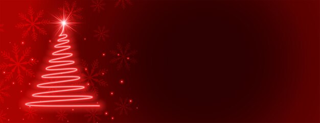 Free vector red neon style christmas shiny tree with snowflakes and text space