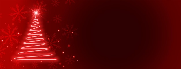 눈송이와 텍스트 공간이 있는 빨간색 네온 스타일 크리스마스 빛나는 트리