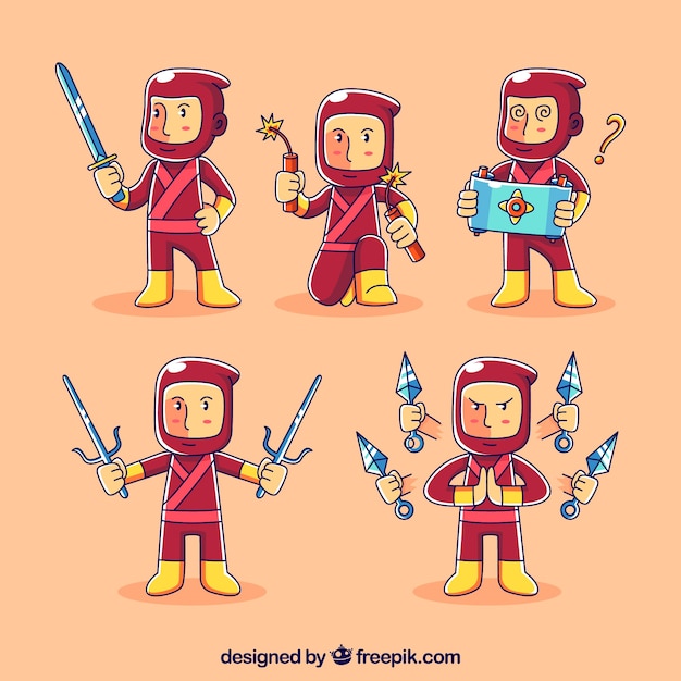 Free vector red ninja character collection