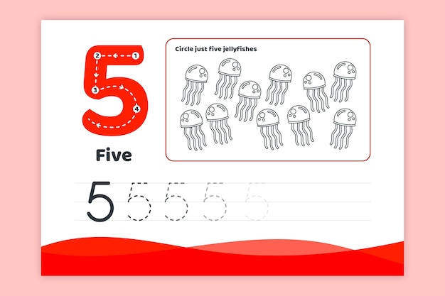 Free vector red number five worksheet